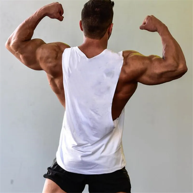 Hommes découpés chemise sans manches gymnases Stringer gilet entraînement blanc T-shirt Muscle Tee Bodybuilding débardeur Fitness vêtements 220621