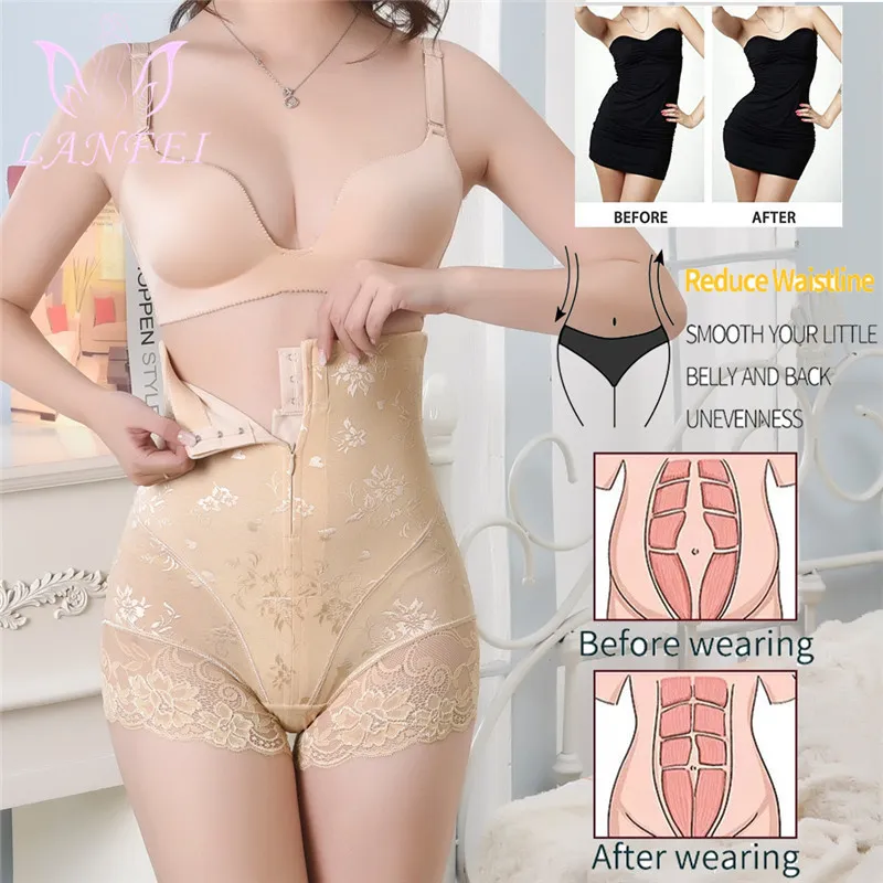 LANFEI Shaper Panties Sexy Lace Shapers Women High Waist with Zipper Double Control Panties Body Shaper Slimming Shapewear Short 220801