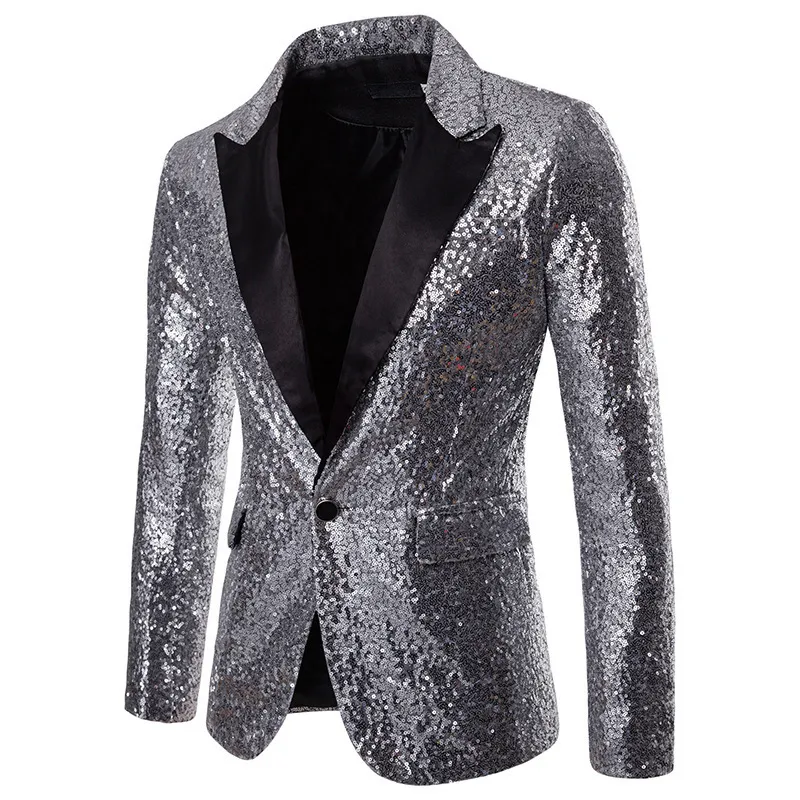 Uomo Glitter Paillettes Giacche da completo Fancy Show Costume Party Cappotti Uomo Wedding Party Blazer Gentleman Button Dance Bling Abito formale 220527