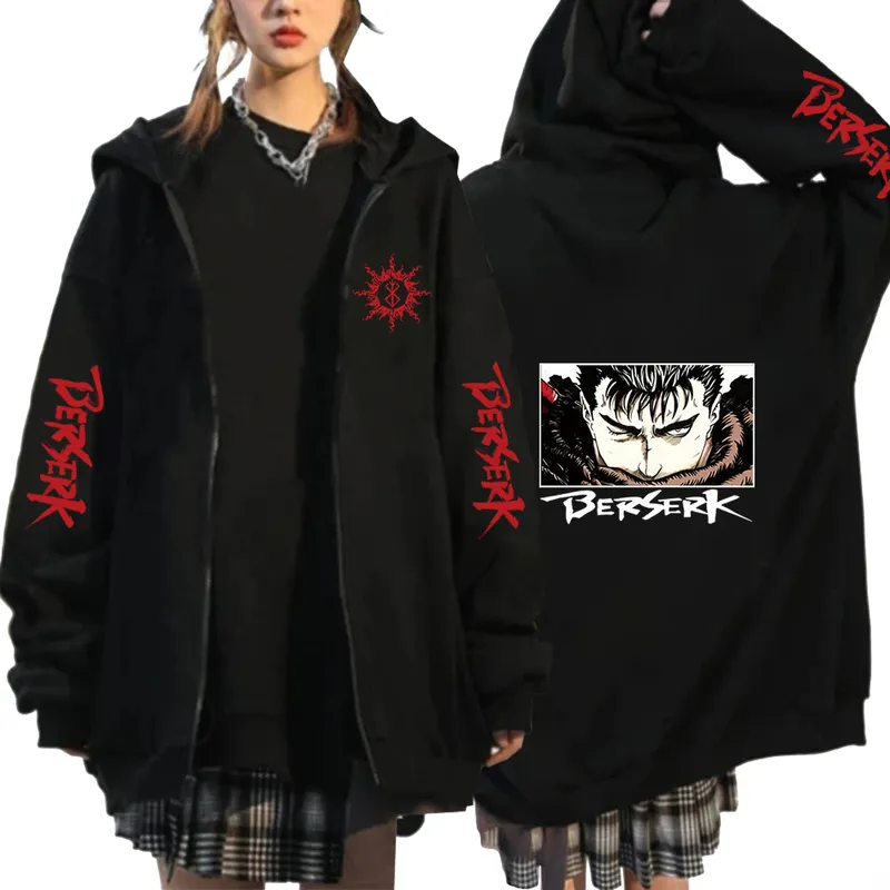 Otoño Invierno Zip Coat Sudadera con capucha Moda Sudadera Harajuku Anime Berserk Cool Loog Manga Hombres Mujeres Chaquetas Ropa Harajuku Puck 220815