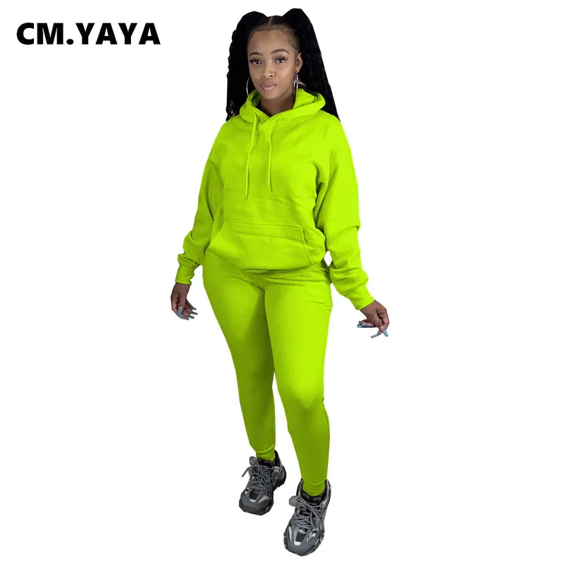 CM.Yaya Active Sweatsue Två Set för Kvinnor Vinter Fitness Outfit Fleece Pullover Hoodies + Jogger Byxor Matchande Tracksuit 220315