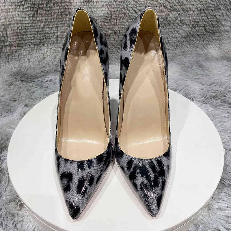 12cm Grey leopard high heels women's narrow pointed high 10cm suitable for professional clothing Spring and autumn wea T220730