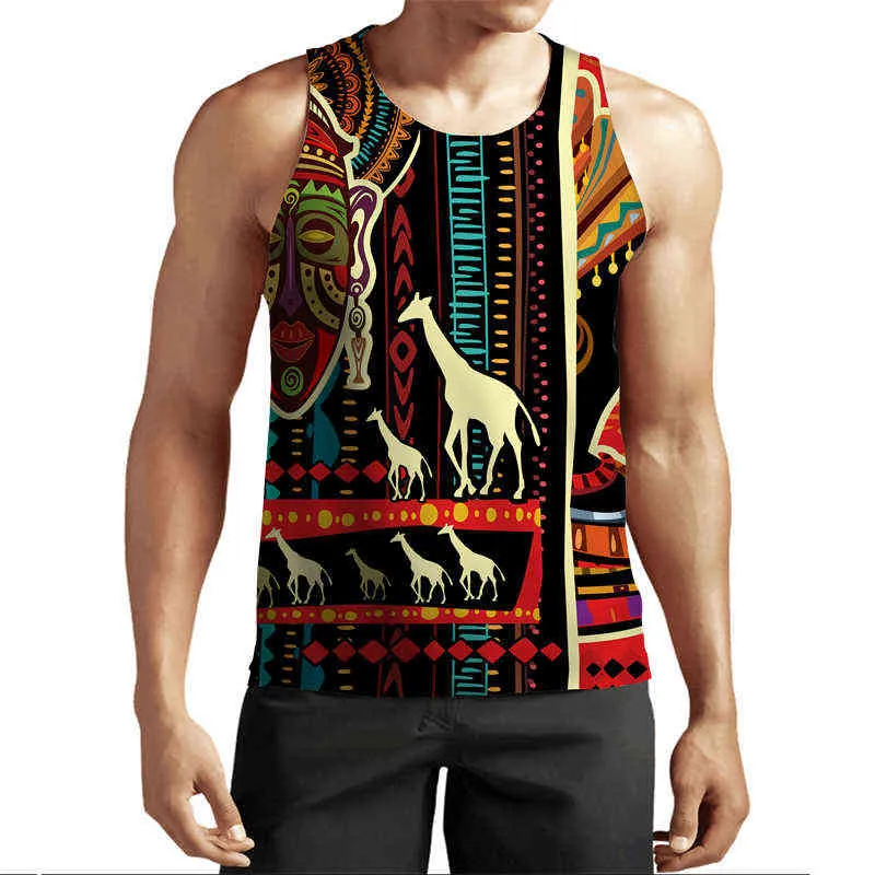 Afrikaanse Gedrukt Tank Top Mannen Vrouwen Casual Mouwloos T-shirt Dashiki Folk-Custom Kleding 2022 Zomer Sport Fitness O-hals vest