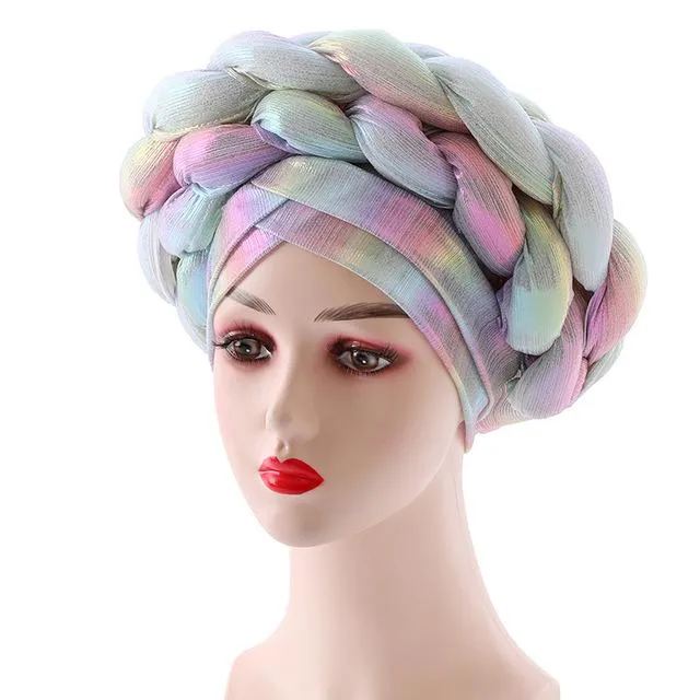 Turban pré-attaché pour femmes, bonnet tête de mort, couvre-chef tressé métallique, couvre-chef africain pour mariage