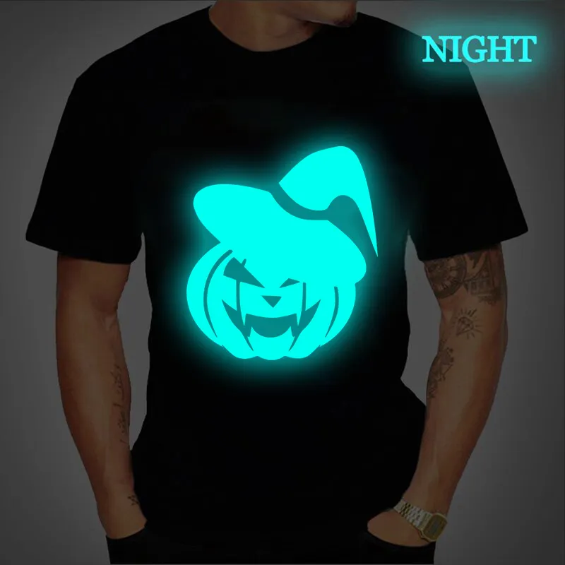 Högkvalitativ t -shirt mode överdimensionerad halloween pumpa tshirt herr casual o nack djävul luminös tshirt för man topp tees 220608