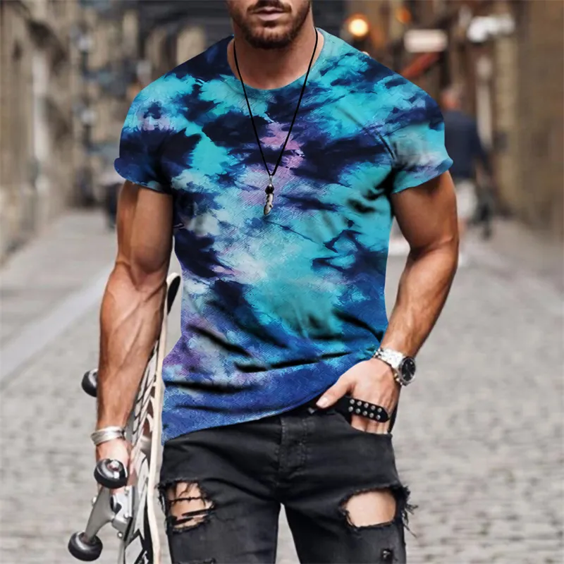 Camiseta colorida de pescoço da tripulação de verão para homens camisetas estampadas completas tampos de manga curta camisas casuais de verão masculino tops tee 6xl 220607