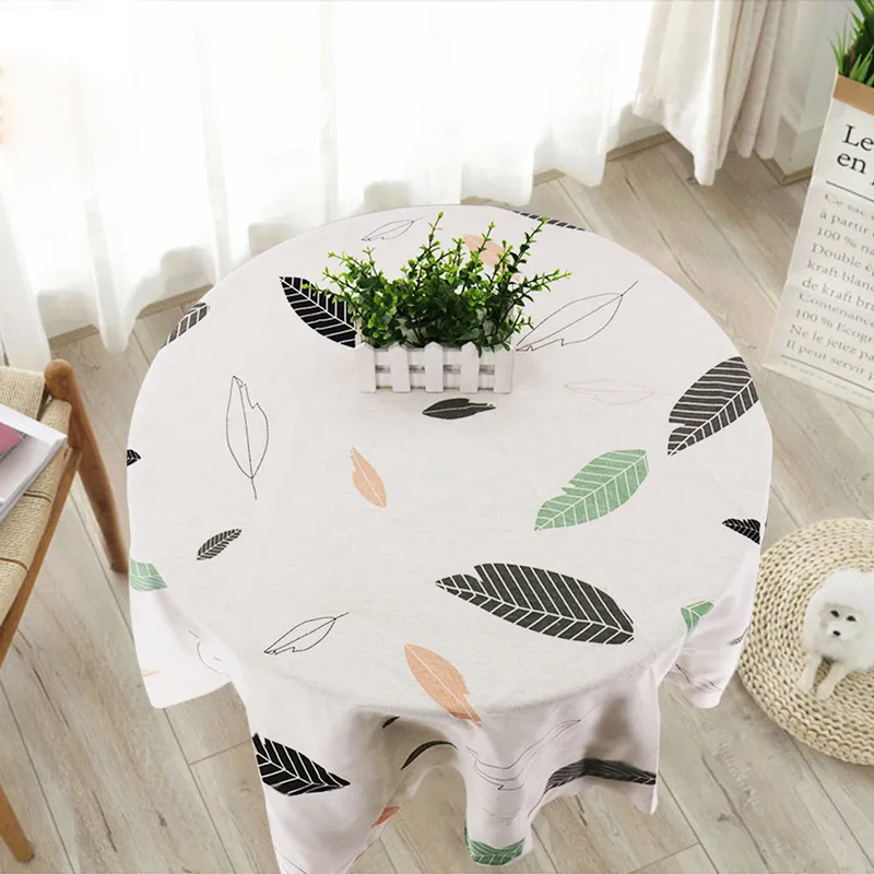 Japão estilo pano de pano linho de algodão redondo pano de mesa nórdica capa para decoração de festa de casamento em casa impressa amarela branca 220629