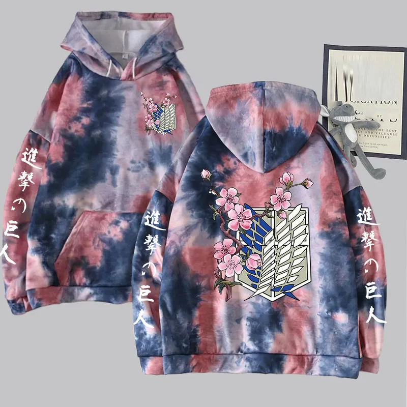 Anime Tiedye Hoodie Angriff auf Titan Pullover Tops Lange Ärmel Männer Kleidung 220812