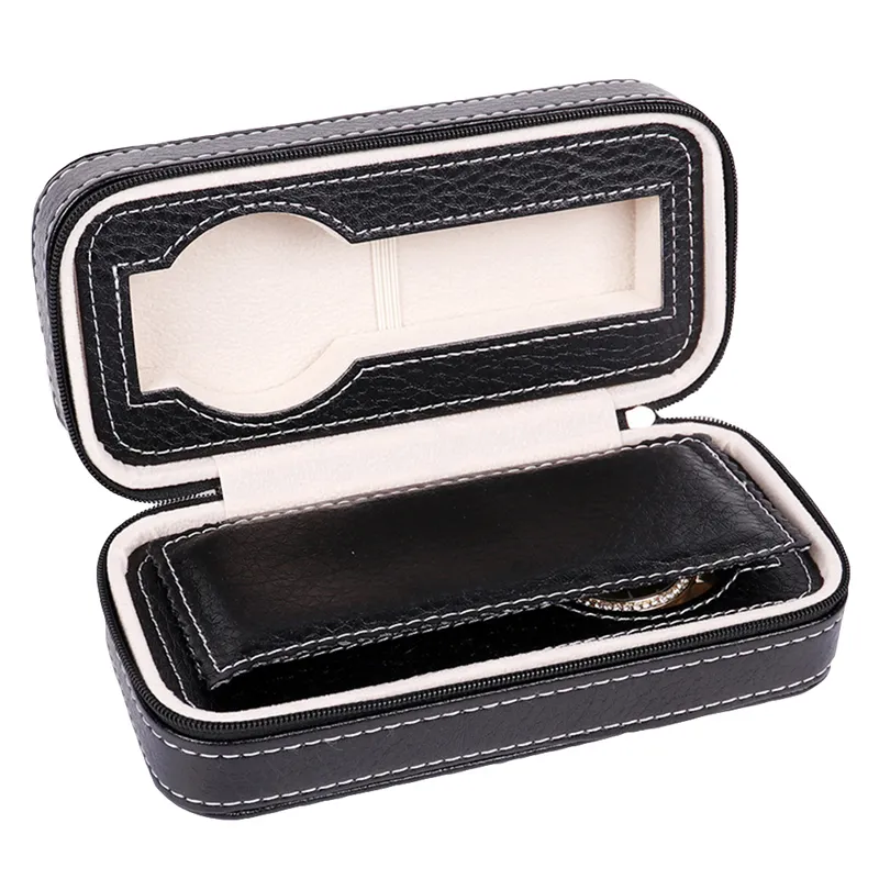 Black Faux Leather Watch Display Box Ed Case 2 4 8 сетки лоток на молнии