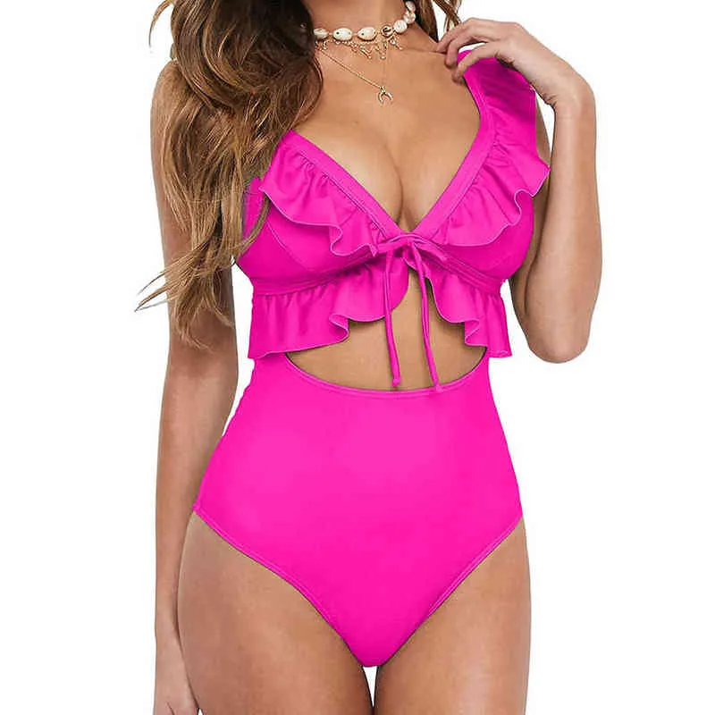 2022 Ny sexig ruffle One Piece Swimsuit Kvinna Plus Size Swimwear Women Monokini Bathers Bathing Suits Beachwear Swim Ladies XXL Y220423