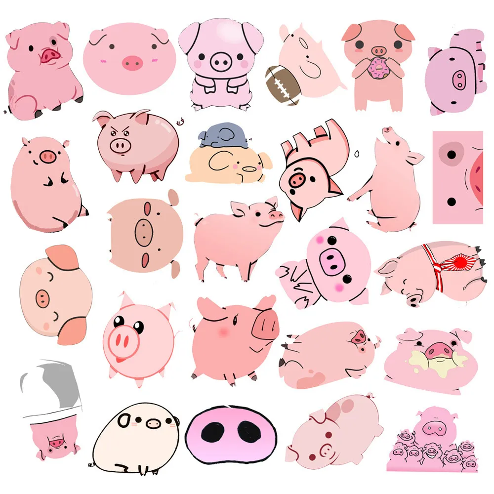 새로운 방수 귀여운 핑크 돼지 만화 스티커 낙서 데카 랩톱 자전