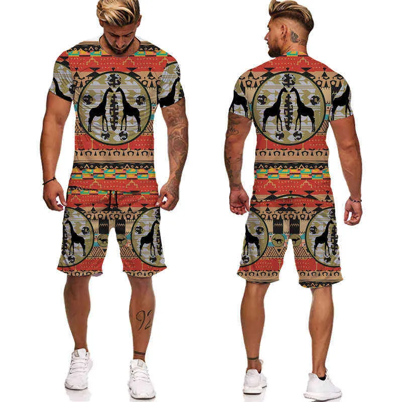 2022 lato 3D afrykański T-Shirt z nadrukiem szorty garnitury moda etniczny styl stroje dla par hiphopowy sweter mężczyźni kobiety zestaw dresów