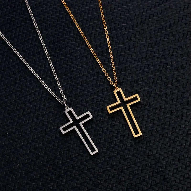 Stål halsband ihåliga kvinnor rostfria män choker chain cross lightning pendant guld färg party par smycken gåvor