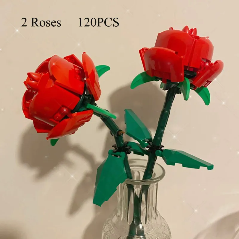 꽃다발 DIY 빌딩 블록 낭만적 인 장미 꽃 분재 선인장 식물 3D 모델 벽돌 어린이의 교육 장난감 소녀 선물 220715