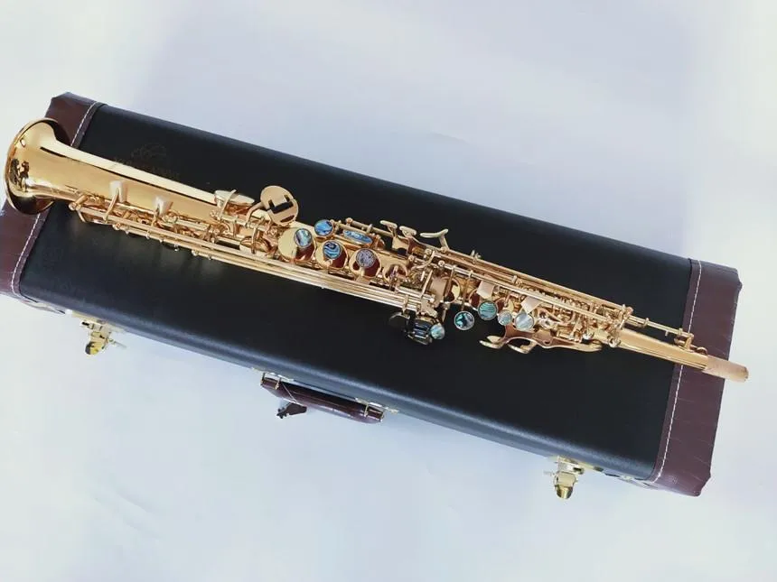 Professional new high-pitched straight saxophone Bb brass golden model S-901 abalone key woodwind instrument with accessories