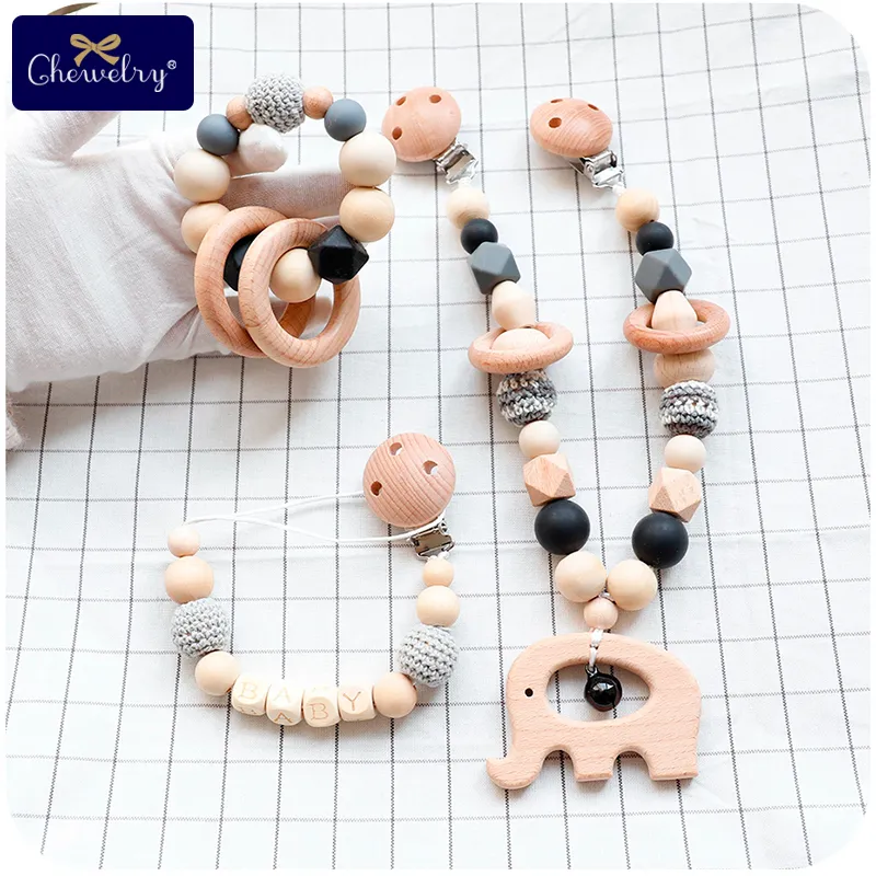 Holz Beißring Baby Play Gym Schnuller Clip Kette Silikon Perlen Personalisieren Schnuller Clip Baby Beißring Kinderwagen Spielzeug Kinderwagen Clip Glocke 220815