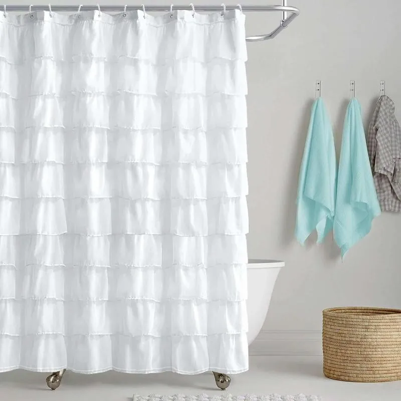 Rideau de douche en tissu imperméable de luxe à volants rose blanc gris rideau de salle de bain épais pour baignoire avec crochets décoration princesse 220517