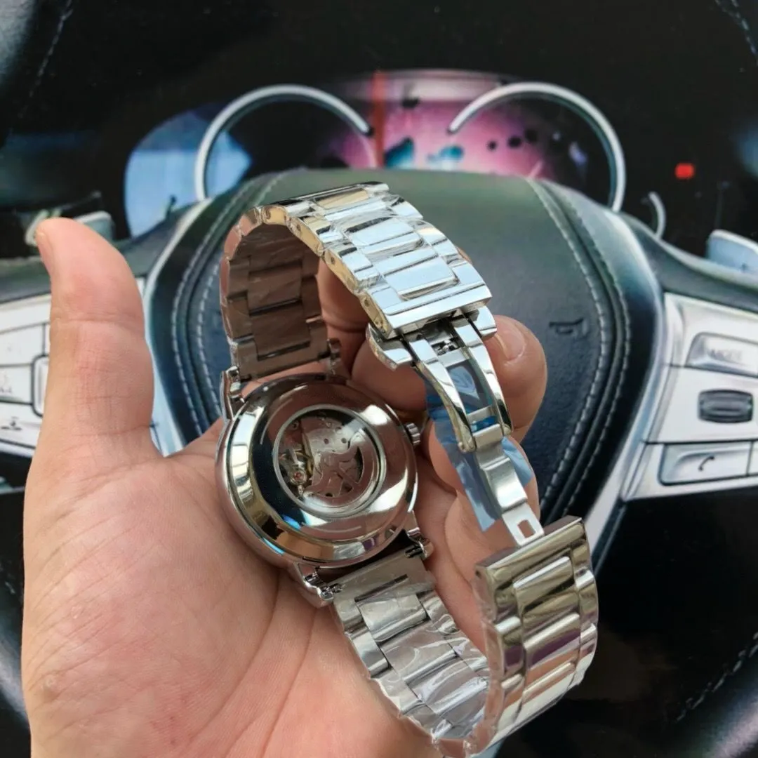 Mode Marke Uhr Männer Frauen Manuelle Mechanische Edelstahl Skelette Skeleton Luxus Automatische Wasserdichte Uhr Stahl Gürtel