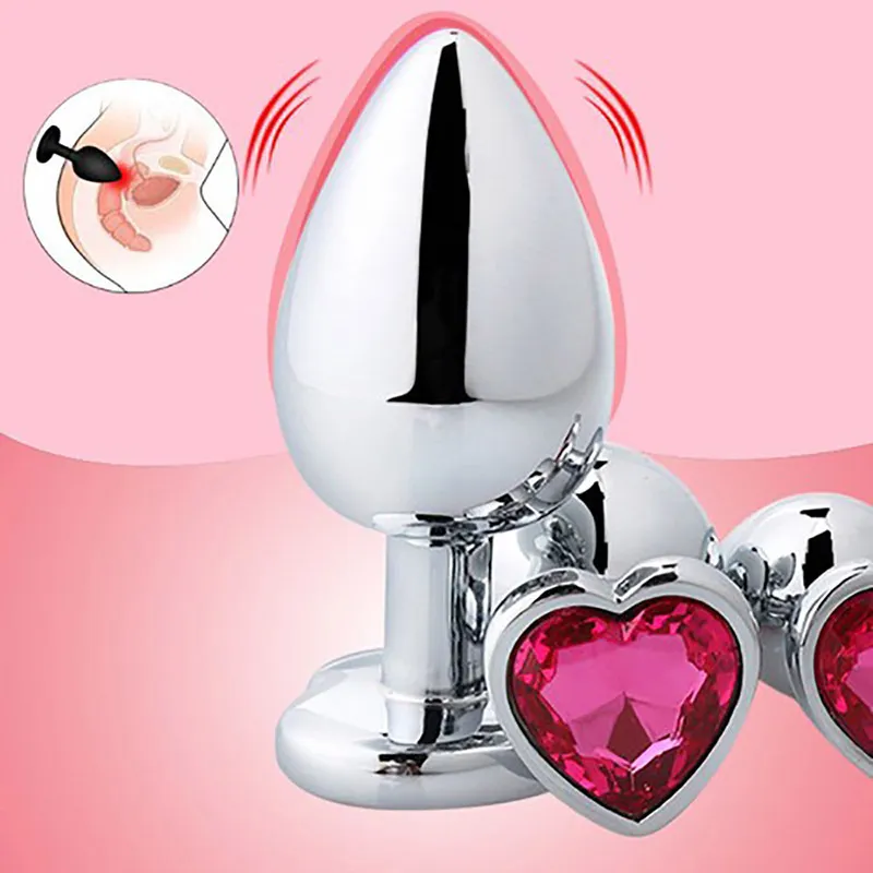 Heart shaped metal anal plug sexy Toys Stainless Smooth Steel Butt Plug Tail Crystal Jewelry Trainer For WomenMan Anal Dildo9639686