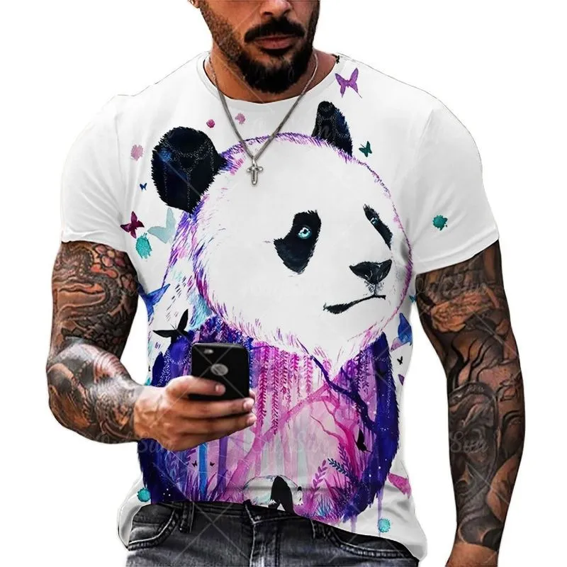 Summer Panda 3D Print Mens Tshirts Streetwear Loose Oneck Kort ärm toppar TEES MEN KLÄDER SUPPIZE T SHIRT FÖR MEN 6XL 220607