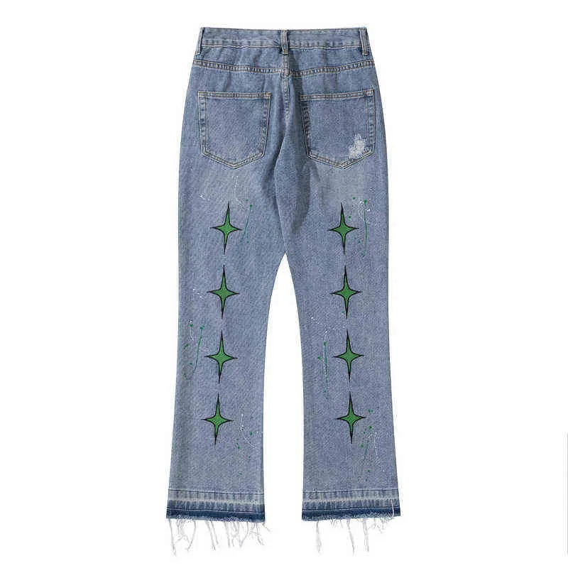 2021 Kpop bordado de letras Retro agujero rasgado hombres Hip Hop pantalones vaqueros Punk mujeres pantalones vaqueros ropa coreana Pantni Uomo T220803