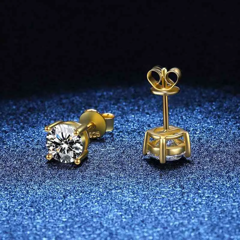 RealColor VVS Муассанит-гвоздики из стерлингового серебра 2CT с бриллиантами, свадебные серьги из желтого золота 14 карат, женские серьги8219509