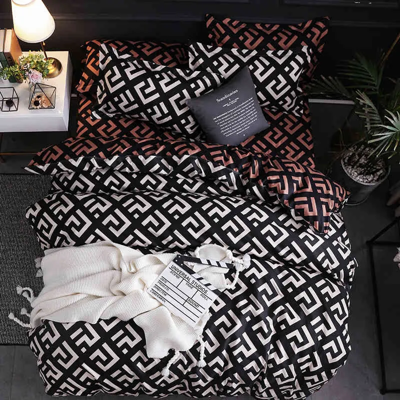 Brand Black Plaid Bettwäsche-Set, Queen-Size-Bett, Trösterbezug, Polyester-Bettwäsche, moderne Bettdecke mit Kissenbezügen
