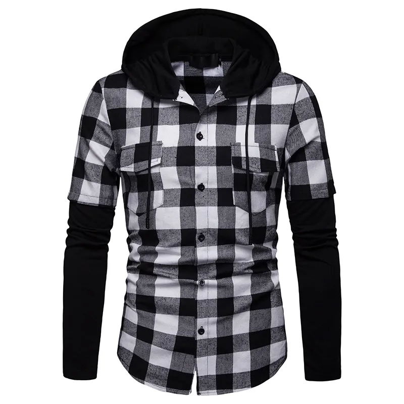 Covrlge Modeplaid Hooded Dual Fickor Långärmad Mäns Casual Slim Fit Shirt Top Lumberjack Check Jack Kläder MCL205 220322