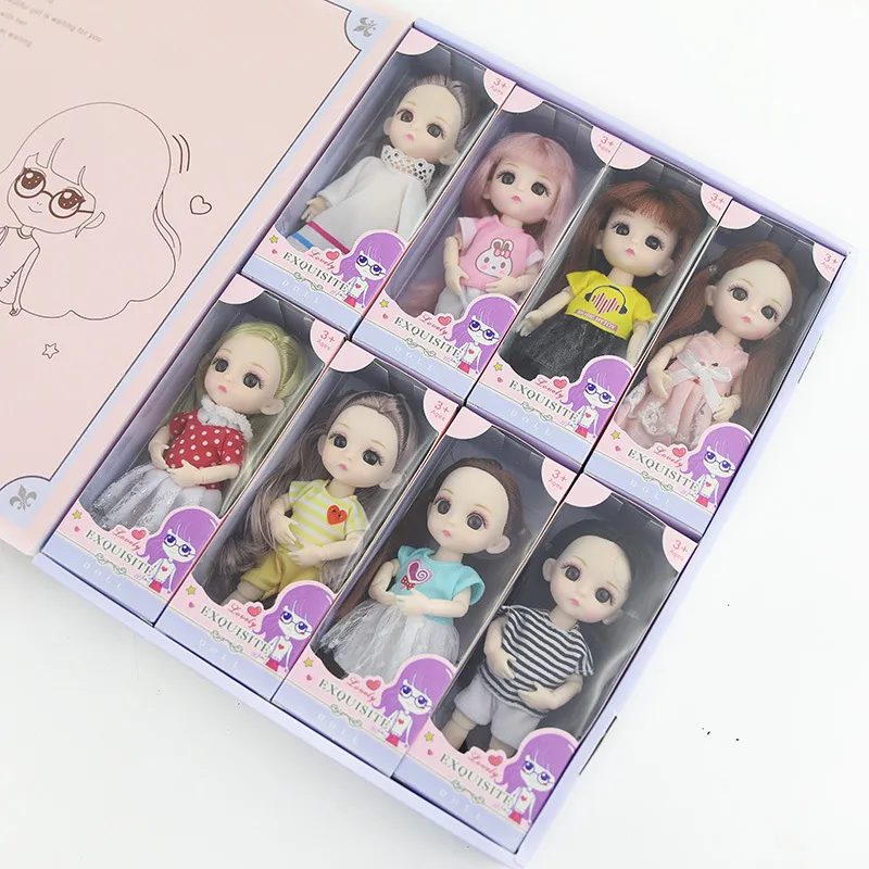 Куклы 8 штук набор из 16 см Девушки Кукла 112 BJD Mini 13 Совместная подвижная кукла изкаменная упаковка DIY Fashion Press Up Birthday Gift 220826