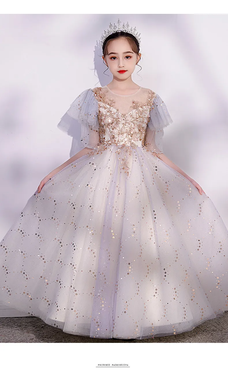 2022 Princess Sheer Tulle Flower Girls Dresses Long Sleeves Custom Made Lace Designer First holy Communion pageant gowns Appliques Latest Designer