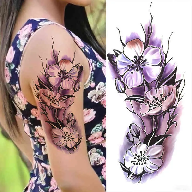 NXY Temporary Tattoo 3d Lily Flower s for Women Adults Rose Lotus Anemone Sticker Fake Half Sleeve Watercolor Arm Tatoos 0330