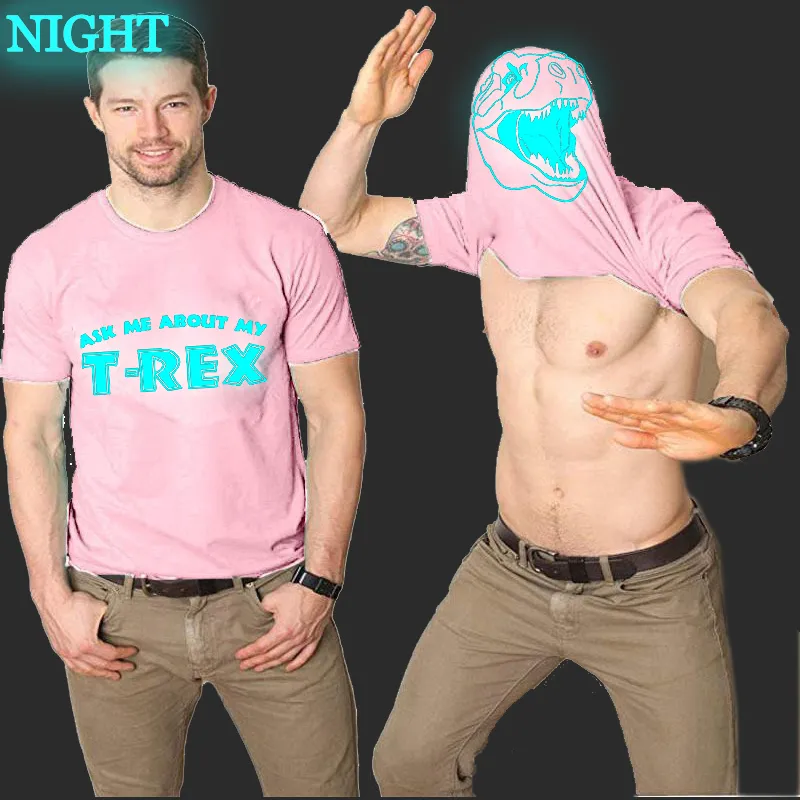 Hommes classique t-shirt décontracté Oneck inspirant jeunesse dinosaure imprimé lumineux t-shirt Allmatch respirant Flip chemise noire 220608