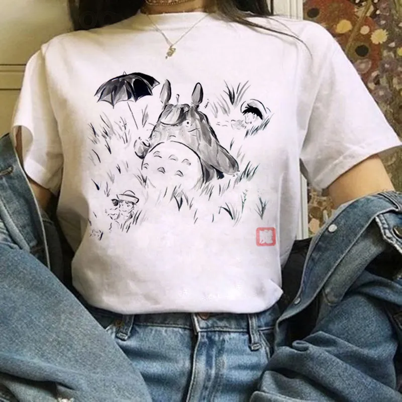 Totoro Studio Ghibli Harajuku Kawaii T Shirt Kadın Ullzang Miyazaki Hayao Tshirt Komik Karikatür Tişört Sevimli Anime Üst Tee Kadın 220627