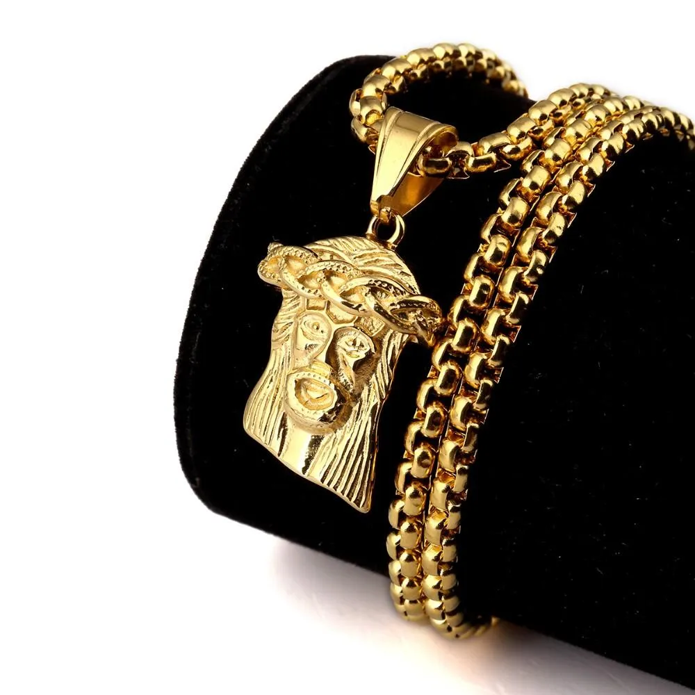 Hip Hop Men Jewelry Jesus Christ Piece Pendant gold Necklace cross with Corn chain length 70cm character286Z