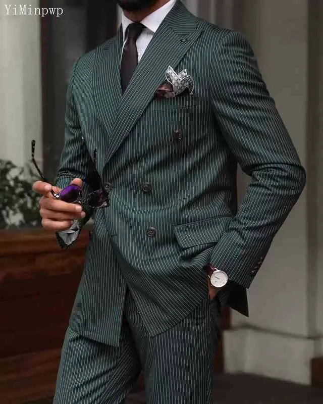 Hunter Green Pinstripe Men Suits Business Wedding Suble для мужчин Приходите Homme