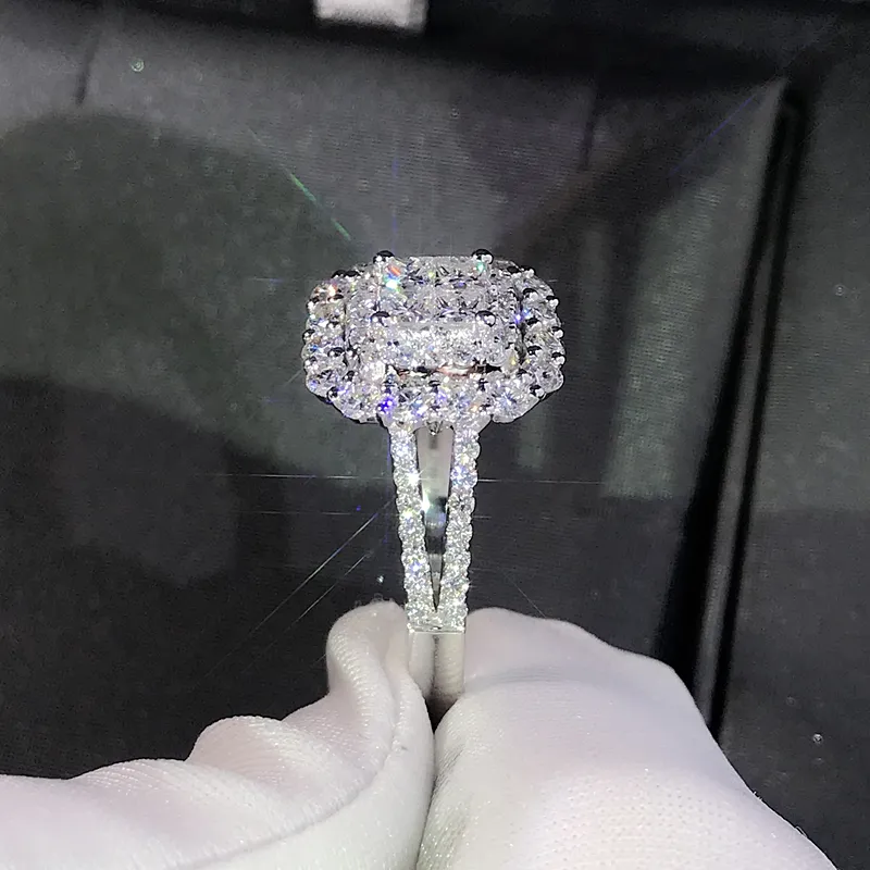 18K AU750 Białe złote kobiety pierścionek Diamonds 1 2 3 4 5 Karat Princess Square Wedding Party Anniversary Pierścień 2208168630978