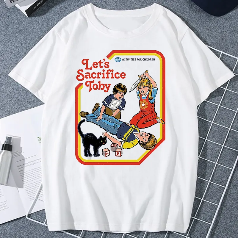 Sacrifions Toby horreur sataniste graphique hauts Unique créatif dessin animé Streetwear unisexe effrayant manches courtes t-shirt Ropa Hombre 2206142928807