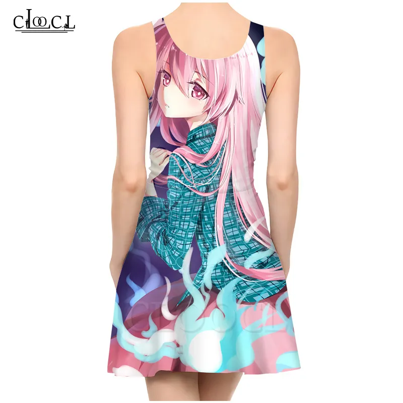 est girl anime jurk 3d print mode casual zomer dames jurken sexy slank mouwloze strandjurk 220617