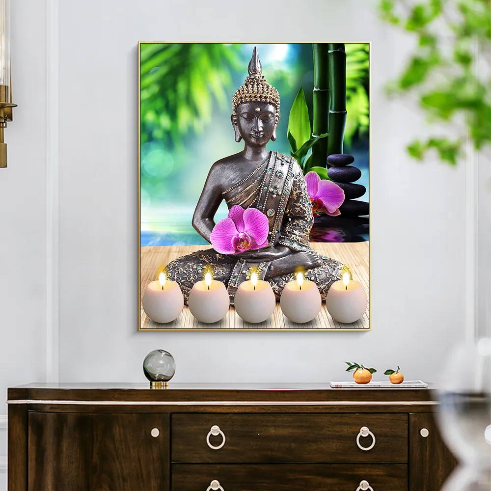 Abstract Buddha Candles Flowers Painting Modern Canvas Prints And Posters Wall Artwork For Living Room Home Decoration