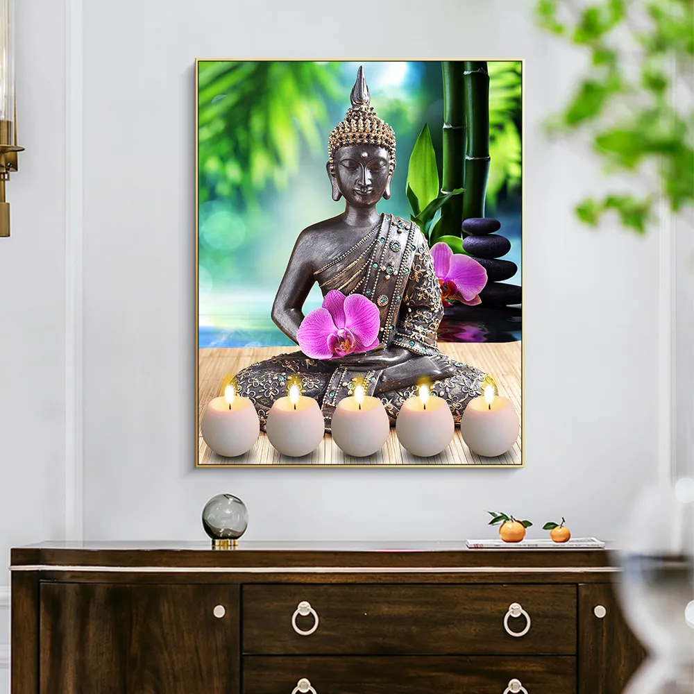 Astratto Buddha Candele Fiori Dipinti Moderni Stampe Su Tela E Poster Opere D'arte Da Parete La Decorazione Domestica Del Soggiorno