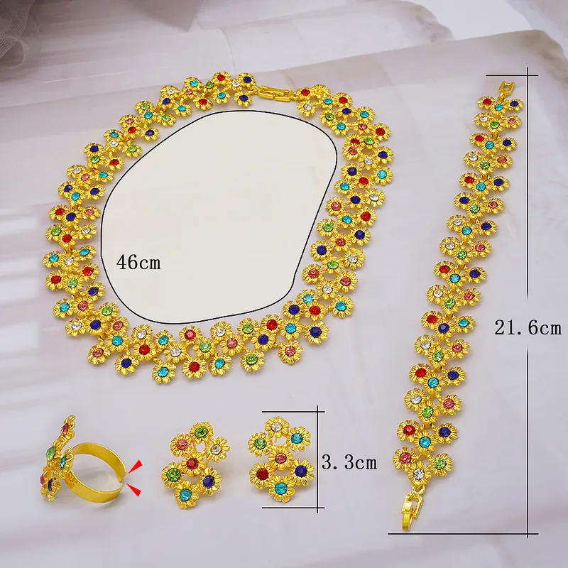 두바이 여성 금색 보석 세트 아프리카 웨딩 신부 선물 사우디 아랍 목걸이 팔찌 귀걸이 링 보석 세트 220922