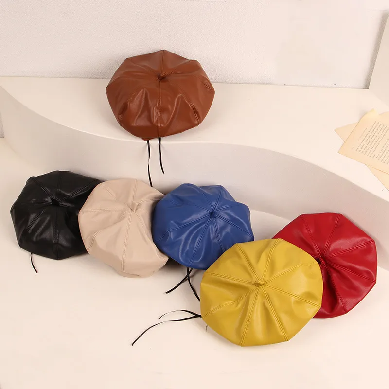 Девочки принцесса Berets Fashion Baby Kids Solid Color Octagonal Hats мягкие кожаные кепки детские аксессуары для пографии 220514