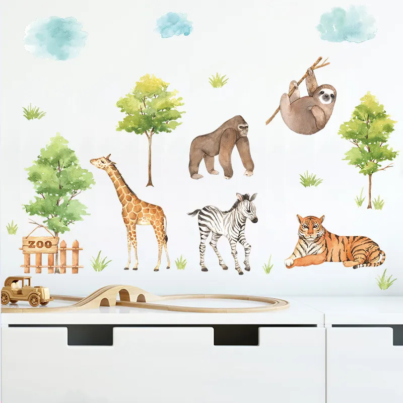 Grote jungle dieren muurstickers voor kinderkamers jongens slaapkamer decorartie zelf-adhesive wallpaper poster muur decor vinyl 220523