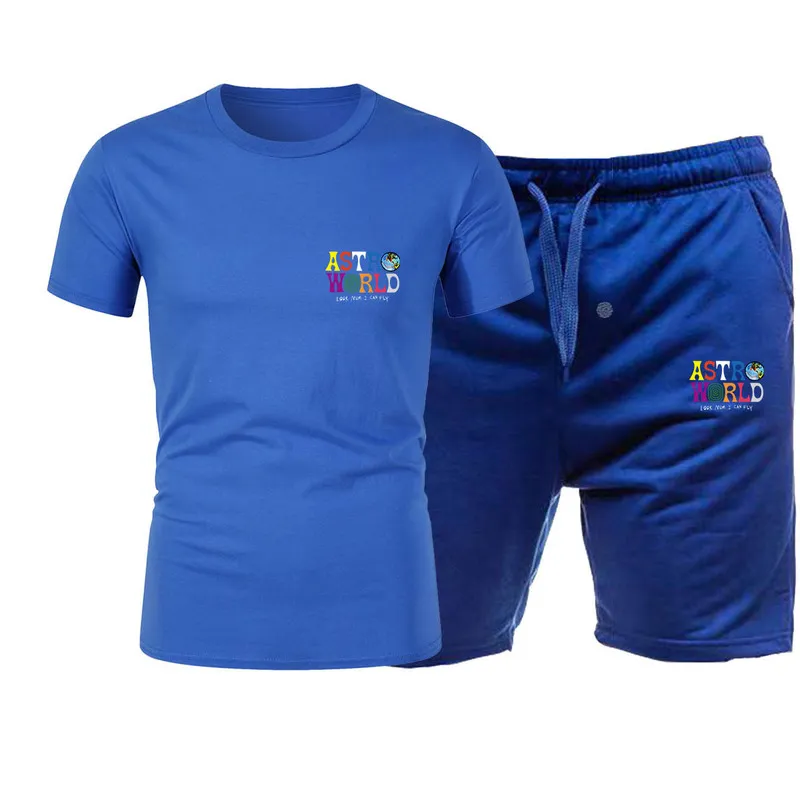 Zomer katoenen t -shirt shorts sets astro wcrld tracksuit sportkleding track pakken mannelijke sweatsuit korte mouwen 2 -delige set 220621