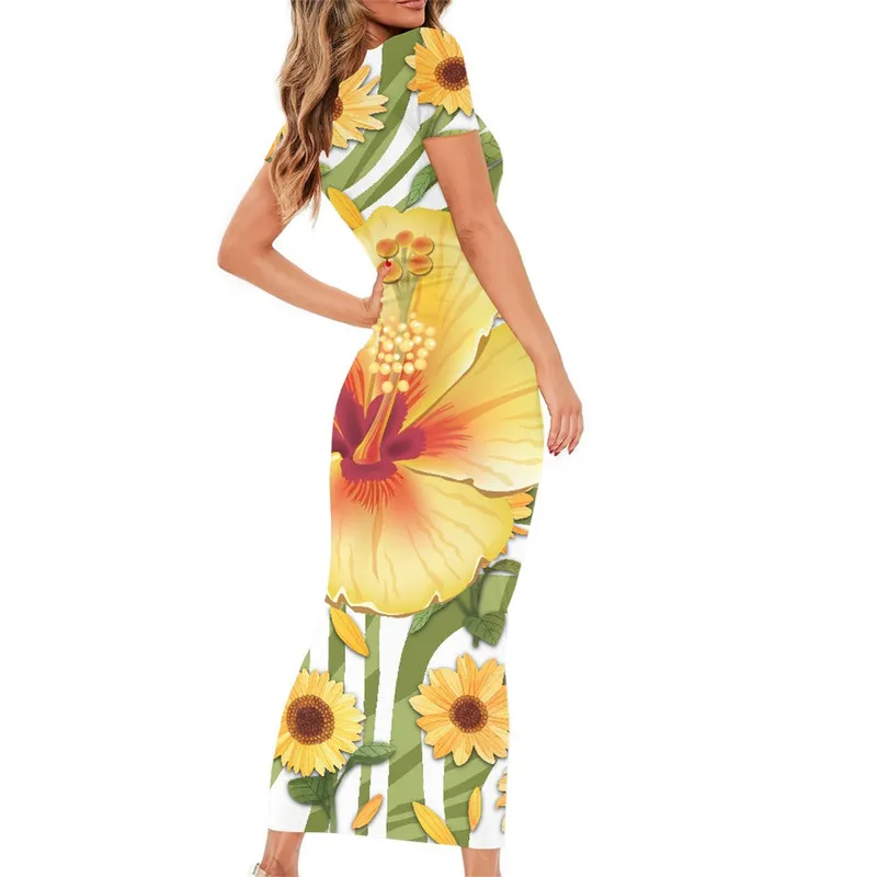 Noisydesigns Women Leopard Summer Dress 4XL Long Vestito Female Bohemian Plumeria Sunflower Girls Beach Maxi Dropship 220627