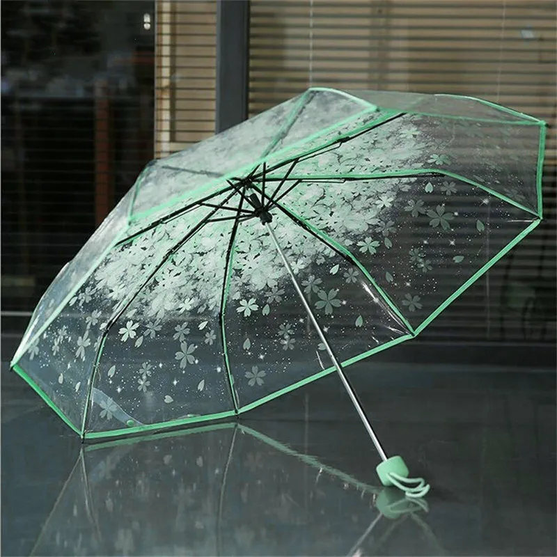 Przezroczyste parasole chronić przed wiatrem deszcz wiśni sakura 3 fold pcv girl parasol przenośny ładny sprzęt gospodarstwa domowego 220426