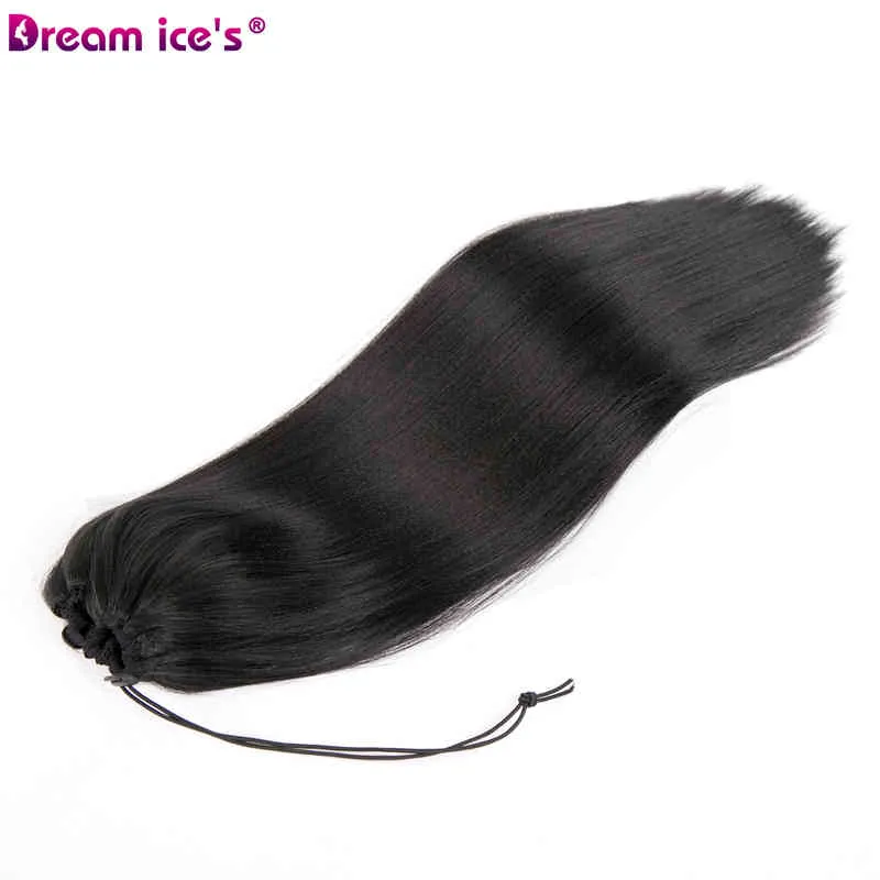 Yaki rak syntetisk dragkammare hästsvans hårförlängningsklämma ponny svans hårstycken med elastiskt band 20 tum dröm is252e