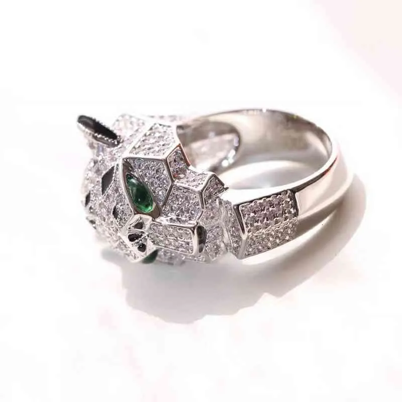 Populaire diamant ingelegde luipaard hoofdring Saffrey Garnet Cheetah Dominee Temperament Gift voor mannen en vrouwen6101440