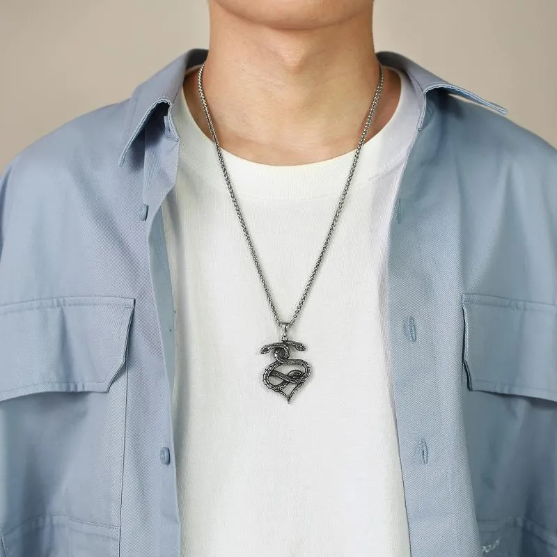 Ожерелья с подвесками, 24 дюйма, готическое ожерелье с двойной змеей, винтажный религиозный свитер из нержавеющей стали в стиле хип-хоп, панк, JewelrPend299n