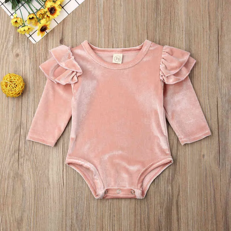 신생아 유아 아기 소녀 바디 수트 옷 프리프스 긴 소매 O- 넥 단색 가을 따뜻한 의상 g220521